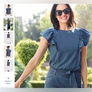 Draper James Chambray Flutter Sleeve Top lightweight denim sleeveless blouse M